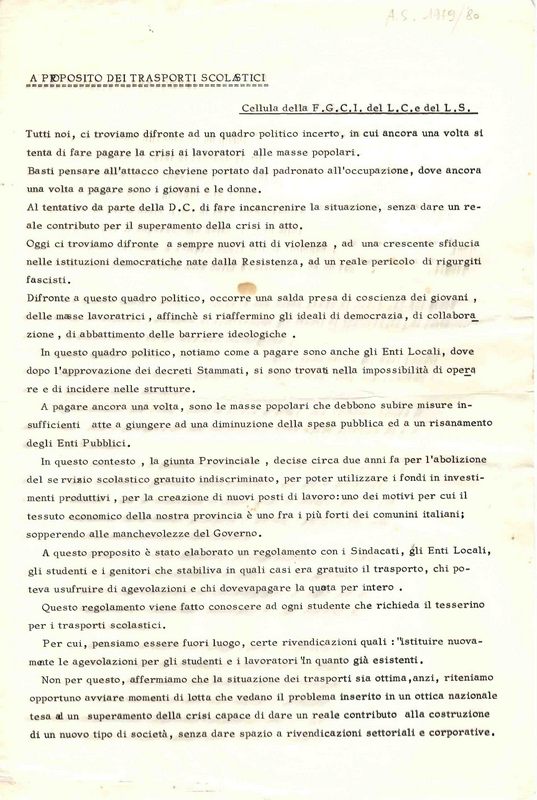 A proposito dei trasporti scolatici